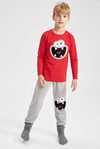 Boy Long Sleeve Monster Print T-shirt & Sweatpants Set