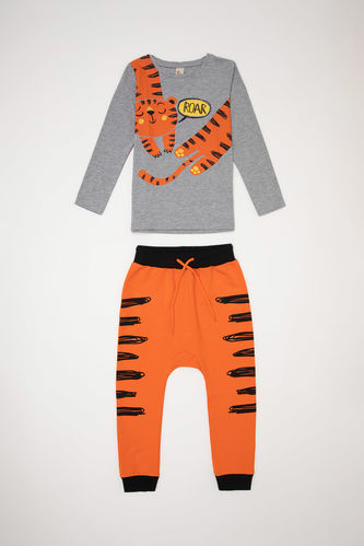 Boy Long Sleeve Tiger Print T-shirt & Shirred Sweatpants Set