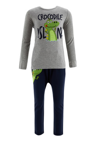 Boy Printed Long Sleeve T-Shirt and Relax Fit Tracksuit Bottom Set
