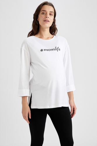 Slit Detailed Relax Fit Maternity T-shirt