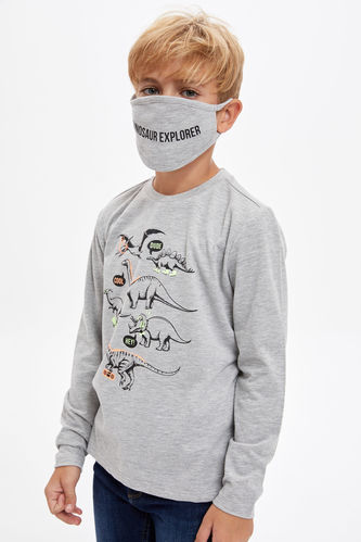 Boy Long Sleeve Printed T Shirt And Mask Set