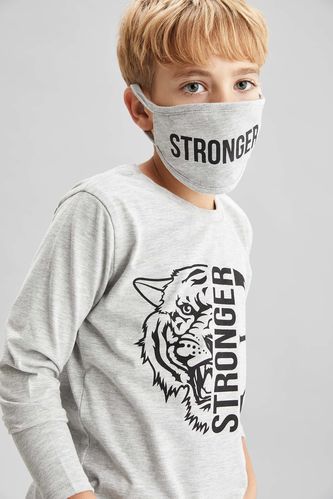 Boy Long Sleeve Printed T Shirt And Mask Set