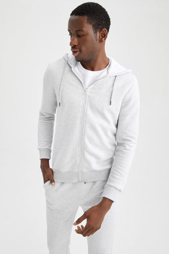 Regular Fit Hooded Zipper Basic Sweatshirt