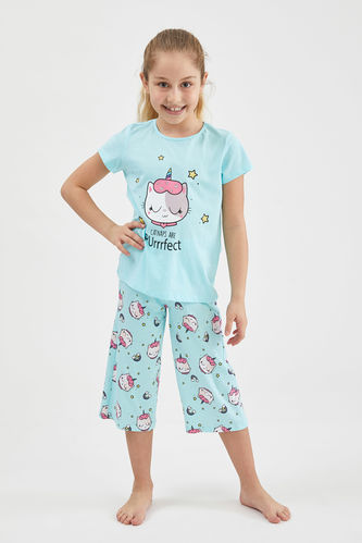Ensemble de pyjama à manches courtes imprimé Catcorn pour fille