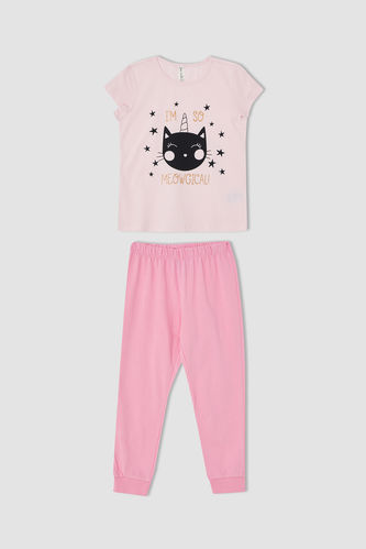 Kız Çocuk Kedi Baskılı Pijama Takımı