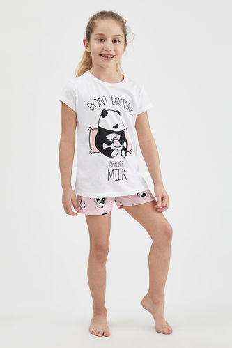 Girl's Panda Printed Short Pajamas Set
