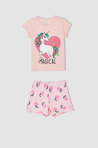 Kız Çocuk Unicorn Baskılı Kısa Kollu Pijama Takımı