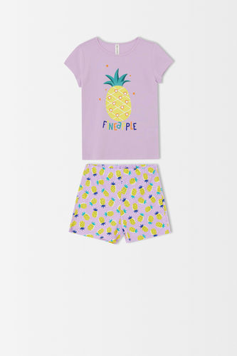 Kız Çocuk Ananas Baskılı Kısa Kollu Pijama Takımı