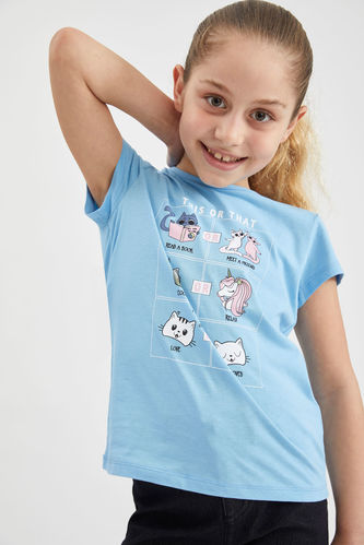Kız Çocuk Cati Corn Baskılı Kısa Kollu Tişört