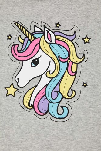 Girls Short Sleeve Glitter Rainbow Unicorn Graphic Tee