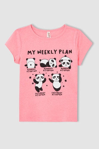 Kız Çocuk Sevimli Panda Baskılı Kısa Kol Tişört