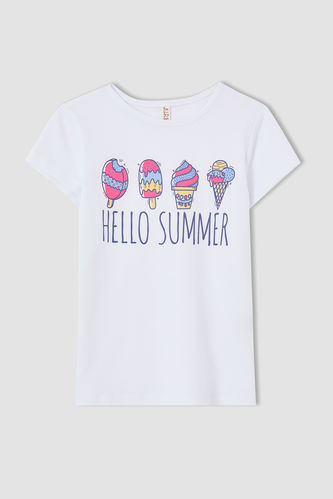 T-shirt à manches courtes imprimé crème glacée pour fille
