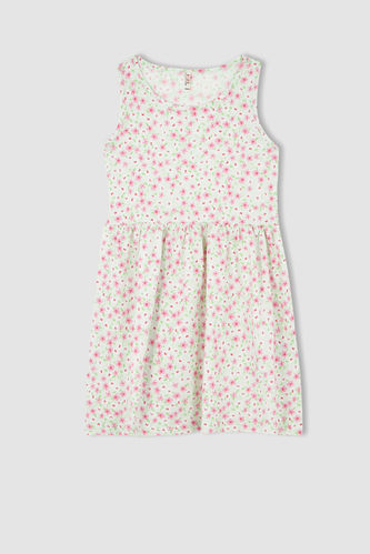 Girl Regular Fit Floral Patterned Sleeveless Cotton Combed Cotton Dress