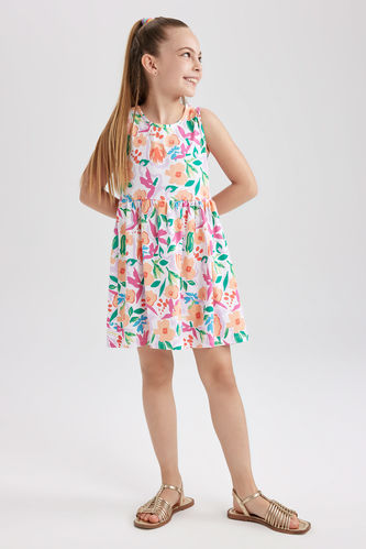 Kız Çocuk Çizgi Desenli Kolsuz Elbise
