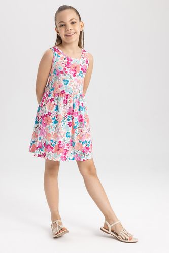 Girl Patterned Sleeveless Cotton Dress