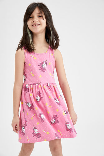 فستان بناتي بدون أكمام بنمط وحيد القرن