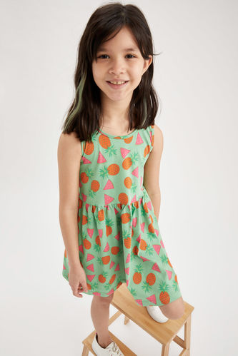 Kız Çocuk Meyve Desenli Kolsuz Elbise