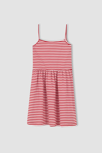 Girl Striped Patterned Slim Strap Summer Dress