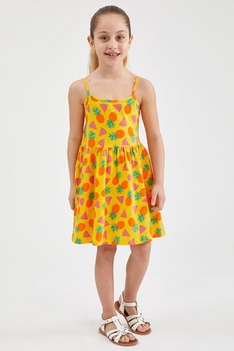 فستان بناتي بحمالات مزخرفة بالفاكهة