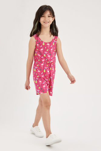 Girl Standard Hem Regular Fit Floral Print Jumpsuit