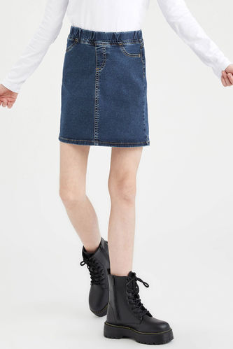 Girl Elastic Waisted Jean Skirt