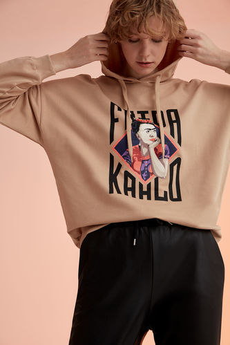Long-Sleeved Regular Fit Hooded Frida Kahlo Sweatshirt