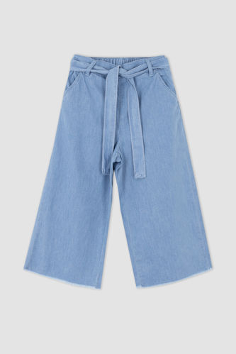 Girl Culotte Fit Belted Crop Jeans