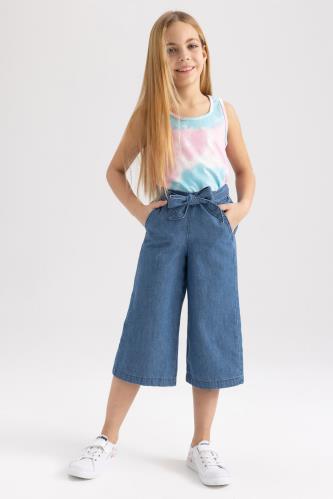 Girl Culotte Fit Belted Crop Jeans
