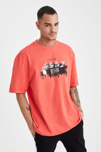 Oversized Fit Printed Short Sleeve Crew Neck T-Shirt