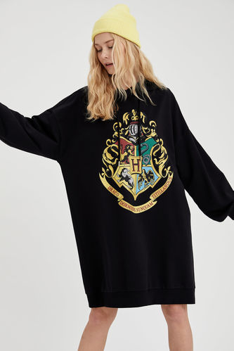 Harry Potter Lisanslı Kapüşonlu Oversize Sweat Elbise