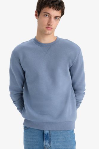 Regular Fit Bisiklet Yaka Basic Düz Kalın Sweatshirt
