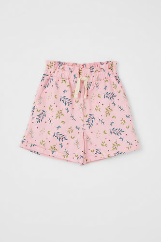Girl Floral Patterned High Waisted Drawstring Shorts