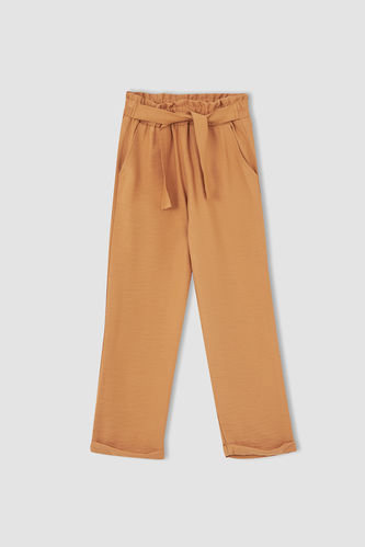 Girl Carrot Fit Trousers With Belt Tie