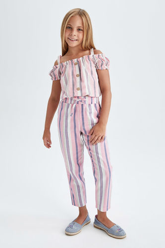 Girl Relaxed Fit Striped Harem Trousers With Waist Tie