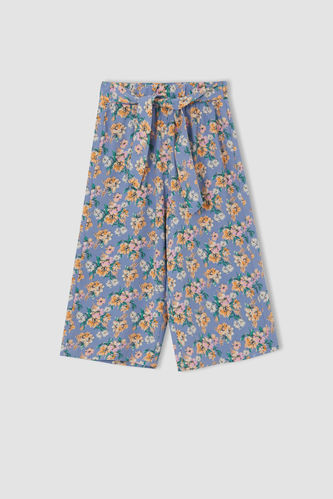 Kız Çocuk Culotte Çiçek Desenli Kapri Boy Pantolon