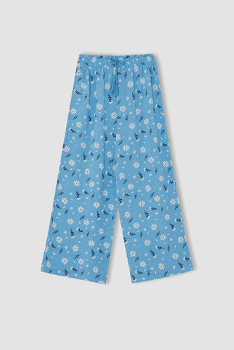 Girl Relaced Fit Patterned Trousers With Waist Tie