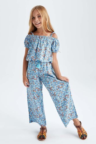 Girl Elasticated Waist Floral Print Palazzo Culottes