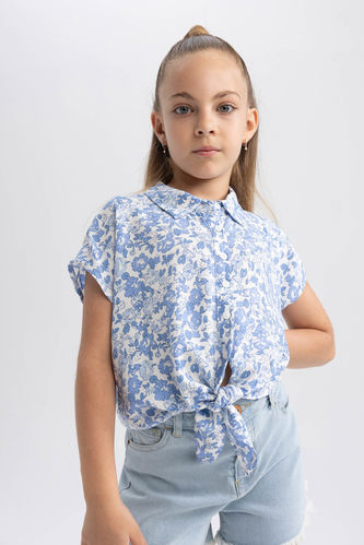 Рубашка с коротким рукавом и цветочным принтом для девочек
