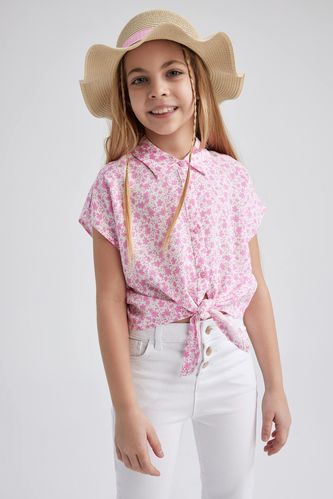 Girl Crop Patterned Short Sleeve Shirt