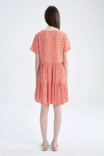 Red WOMEN Volan Detailed V Neck Floral Dress 2661974 DeFacto