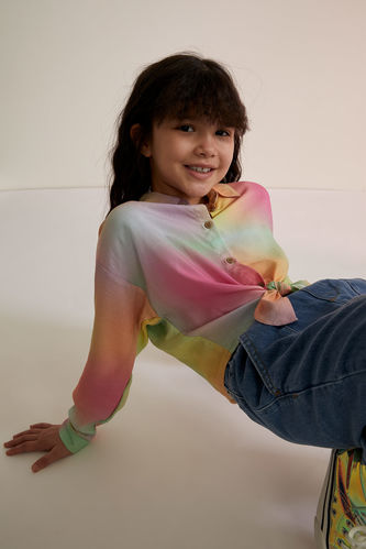 Kız Çocuk Batik Desenli Bağlamalı Crop Gömlek