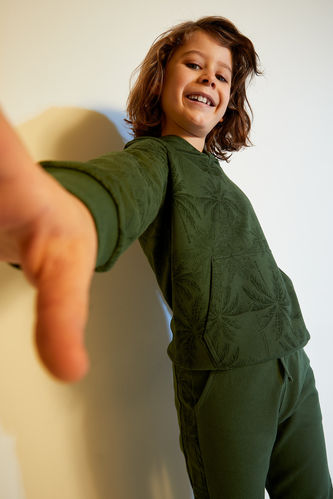 Erkek Çocuk Palmiye Desenli Kapüşonlu Sweatshirt