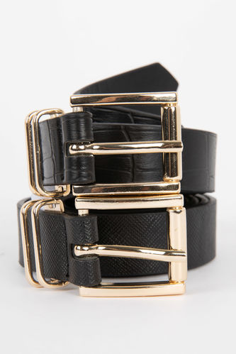 Women's Faux Leather 2-Pack Dress Belt