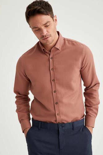 Long-Sleeved Modern Fit Button Down Polo Neck Shirt