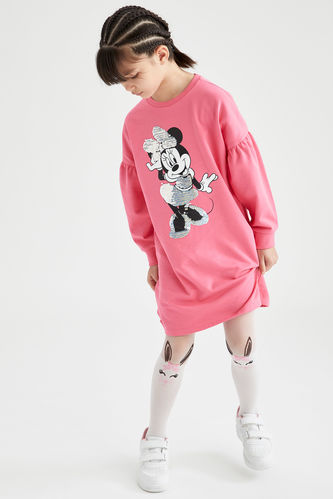Girl  Minnie Mouse Licensed Sequined Cotton Dress
