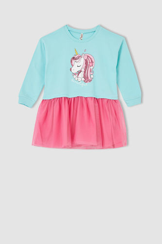 Girl Regular Fit Knitted Unicorn Print Dress