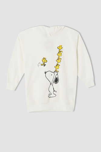 Kız Çocuk Snoopy Lisanslı Kapüşonlu Tunik Boy Sweatshirt