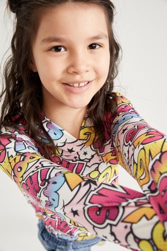 Kız Çocuk Popart Baskı Desenli Kapüşonlu Sweatshirt