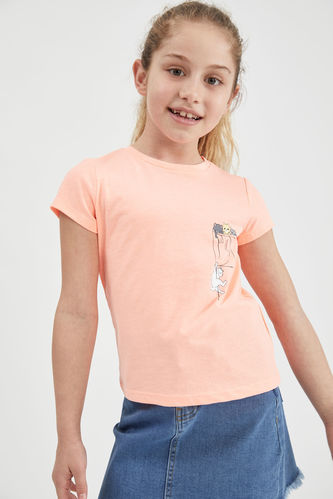 Girl Printed Short Sleeve Crew Neck T-Shirt