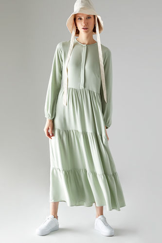 Modest- Long-Sleeved Relaxed Fit Woven Dress